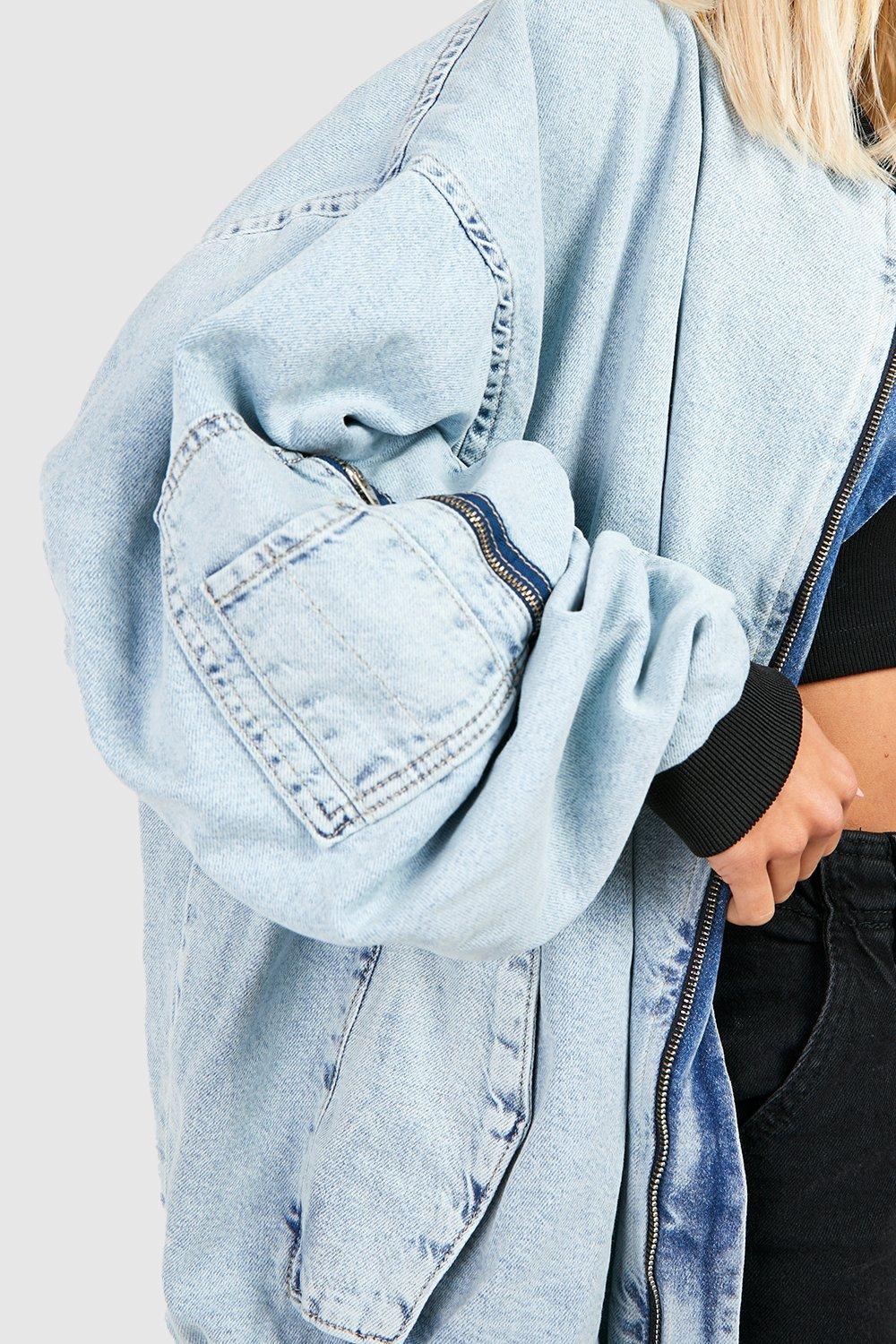 Oversized Ruched Sleeve Ma1 Denim Bomber Jacket | boohoo